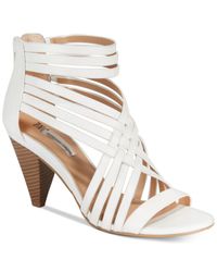 INC International Concepts Leather Garoldd Strappy High Heel Dress Sandals in Bright White 